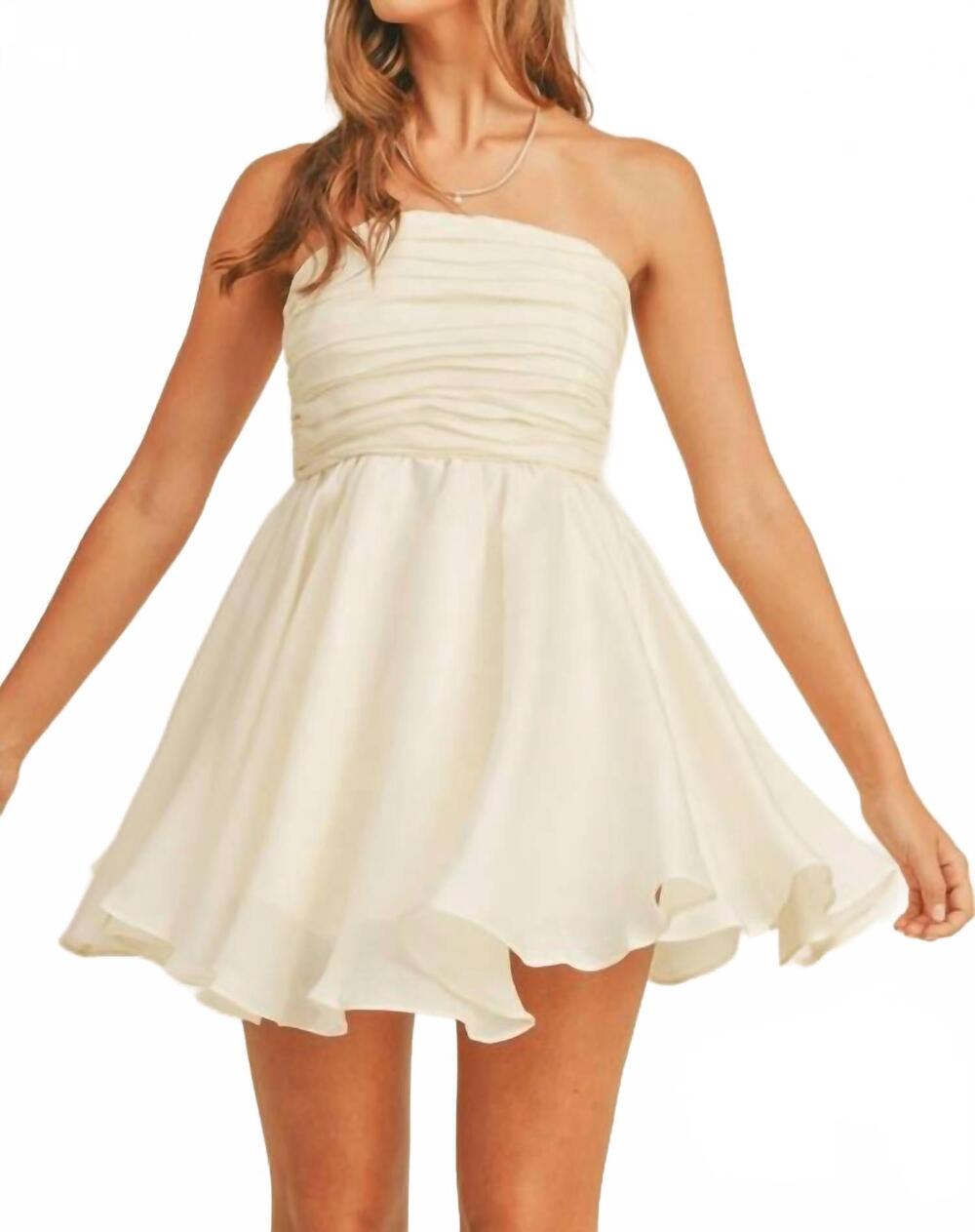 NEW MABLE strapless gathered ruched pleated bust babydoll mini dress in cream
